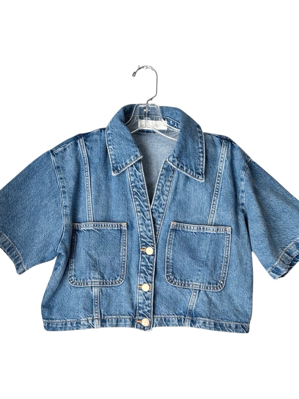 Zara Cropped Denim Shirt - Picture 2 of 11